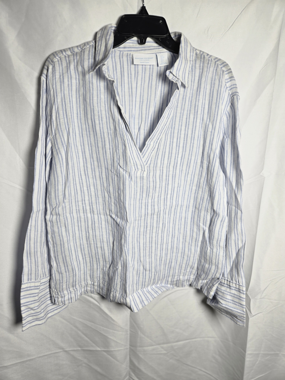 Martha Stewart Light Blue and White Striped Long-Sleeve Top